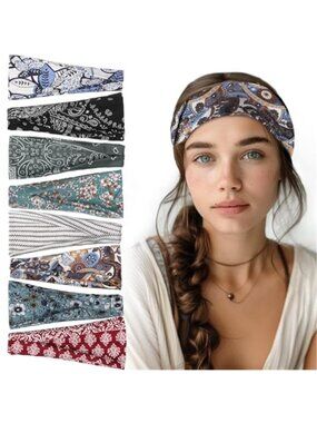 Women Headbands Set Stretch Fashion Workout Hair Bands Boho Sport Hair Wrap